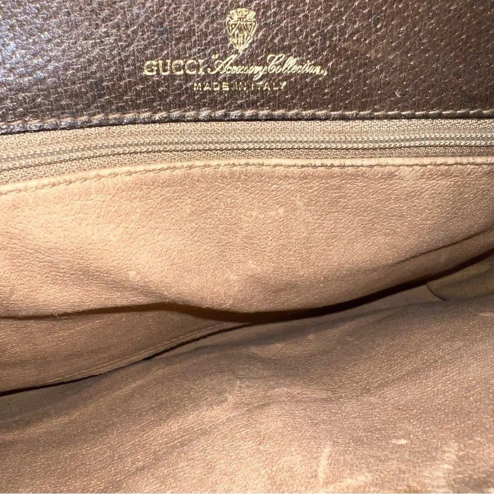 Gucci Vintage GG Monogram Canvas Crossbody Clutch Bag Brown Leather Trim - Picture 9 of 16